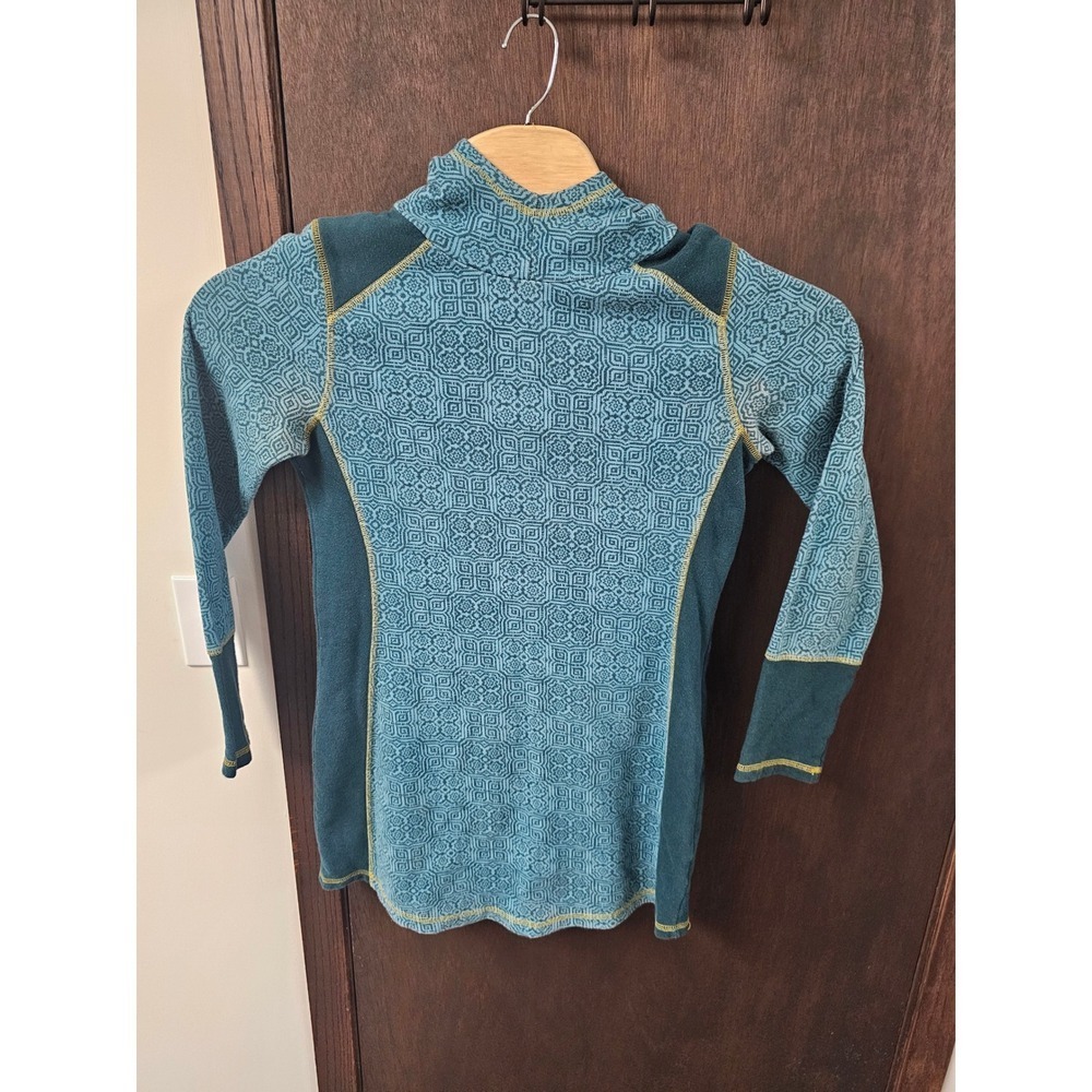Prana Roma Hoodie Blue Teal Geometric Organic Cotton Pullover W2ROMA314 womens M